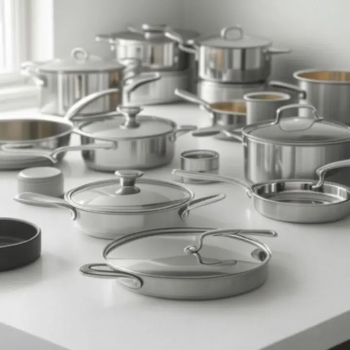 Zestaw bestsellerowych naczyń kuchennych HouseMarketo na kuchennym blacie