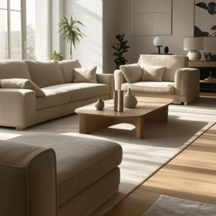 Wyrafinowana aranżacja salonu z wyeksponowanymi produktami HouseMarketo