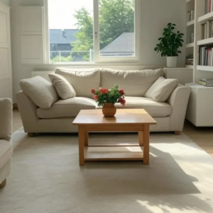 Elegancko urządzony salon z jasnymi meblami i dodatkami z HouseMarketo.