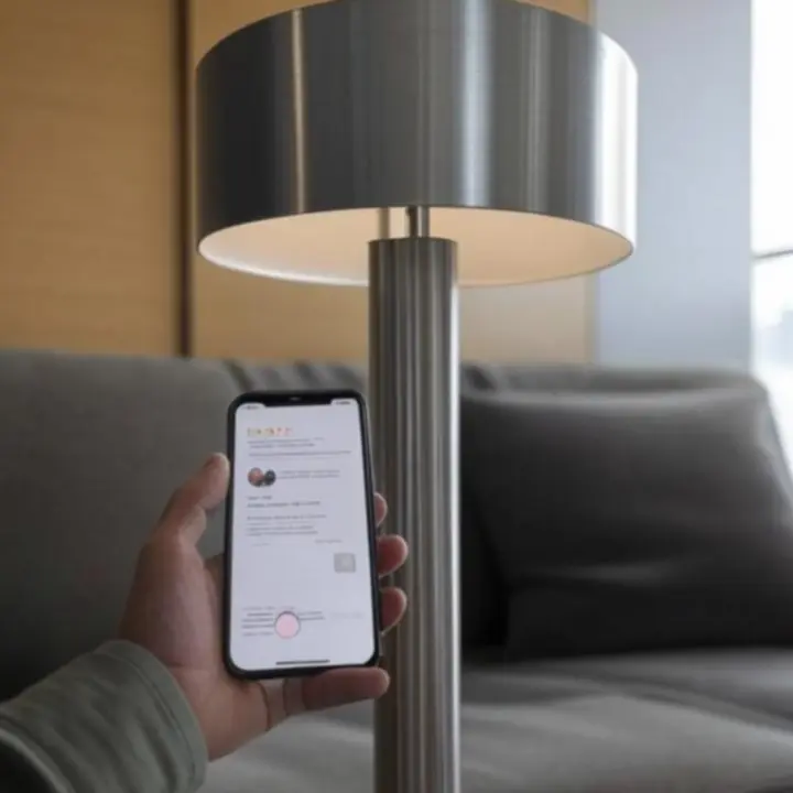 Zbliżenie na elegancki produkt do domu z widocznymi szczegółami wykończenia, fotografowany na neutralnym, beżowym tle.