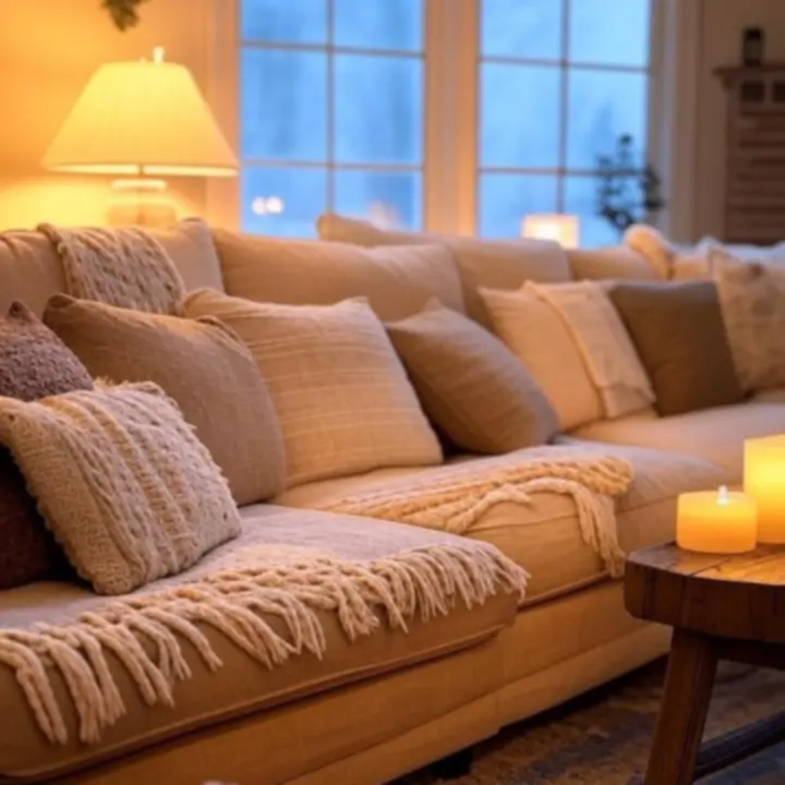 Przytulne wnętrze promujące sezonową wyprzedaż HouseMarketo.