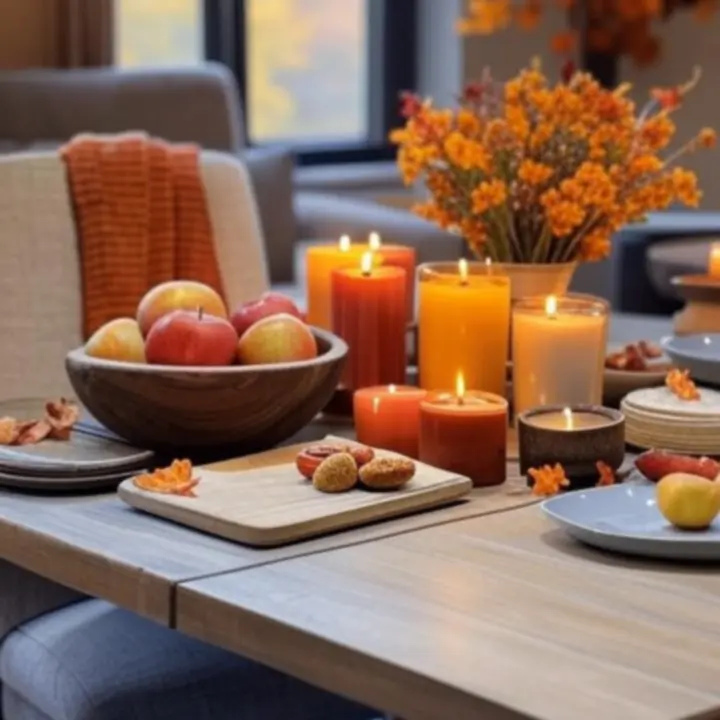 Sezonowa aranżacja wnętrza z dekoracjami i tekstyliami